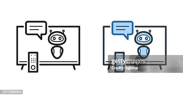 tv with chatbot. icons for design - editable stroke icon - remote support stock illustrations