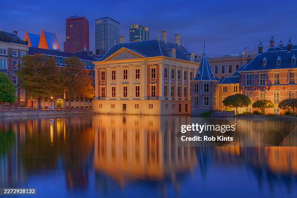 the binnenhof in the hague in the night - the mauritshuis stock pictures, royalty-free photos & images