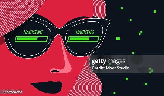 Female hacker stealing data illustration Female hacker stealing data illustration