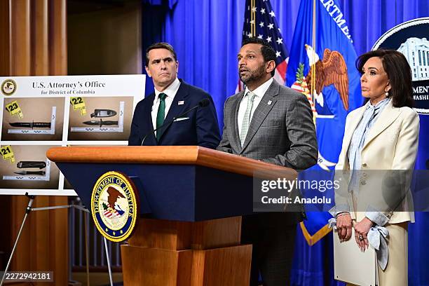 Director Kash Patel speaks as U.S. Attorney for the District of Columbia Jeanine Pirro and Acting Assistant Director for the Criminal Investigative...