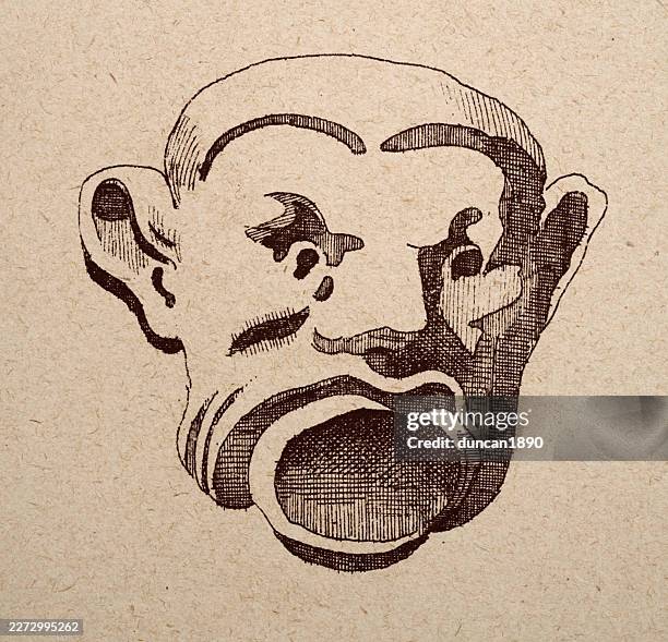 grotesque sinsiter screaming gargoyle face, mythology, monster, fantasy, vintage illustration, 19th century - gargoyle stock illustrations