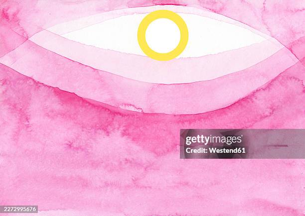 abstract pink watercolor eye art with copy space and yellow circle - abstract eye stock illustrations