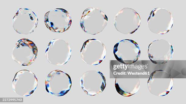 3d rendering of glossy glass bubbles with reflection and refraction - round opal stock illustrations