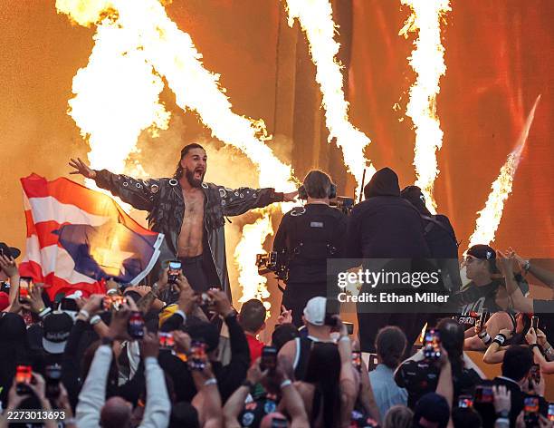 Seth Rollins is introduced before his match against Gunther during WrestleMania 42 at Allegiant Stadium on April 18, 2026 in Las Vegas, Nevada.