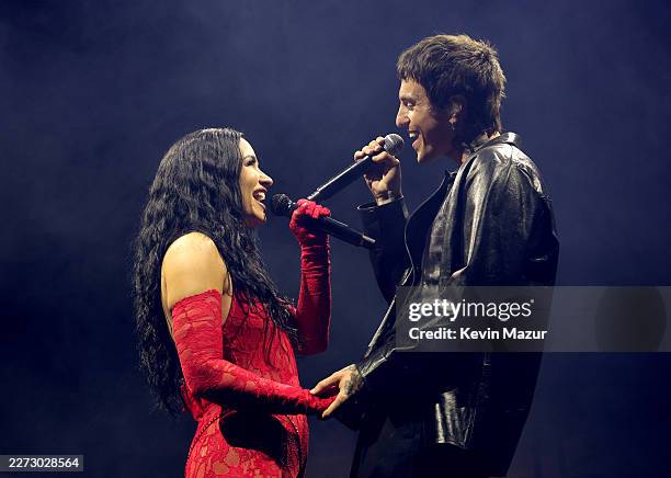 Demi Lovato and Jutes perform onstage during the Demi Lovato "It's Not That Deep" Tour at Madison Square Garden on April 24, 2026 in New York City.