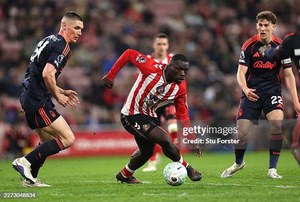 Brian Brobbey of Sunderland in action during the Premier League match between Sunderland and Nottingham Forest at Stadium of Light on April 24, 2026...
