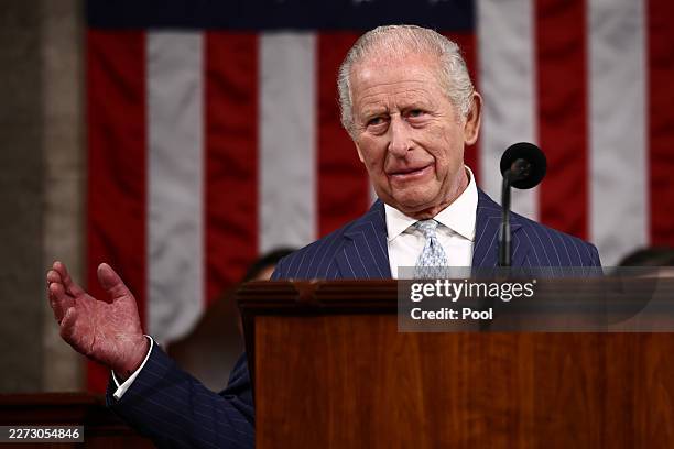 Britain's King Charles III addresses a Joint Meeting of Congress at the U.S. Capitol during day two of the State Visit of King Charles III and Queen...
