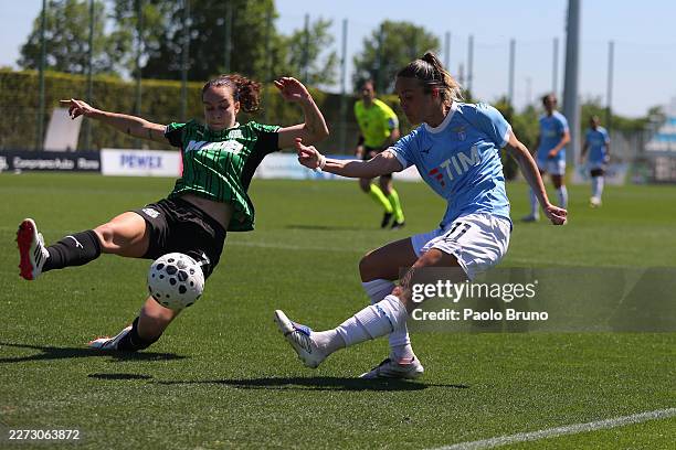 Clarisse Le Bihan of SS Lazio women competes for tha ball with Katja Skupien of US Sassuolo women during the Serie A Women match between SS Lazio...