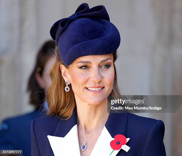 Catherine, Princess of Wales attends the Anzac Day Service of Commemoration and Thanksgiving at Westminster Abbey on April 25, 2026 in London,...