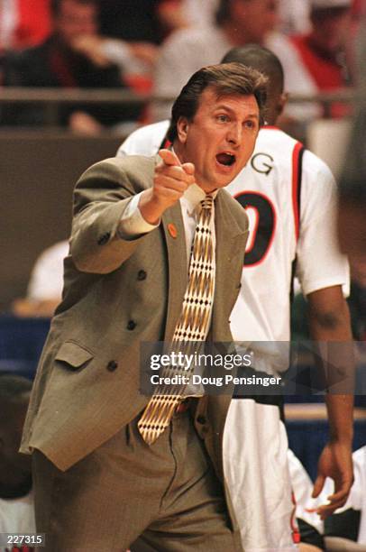 University of Cincinnati Head Coach Bob Huggins yells at the officials during Cincinnati''s loss to Mississippi State at the Rupp Arena in the NCAA...