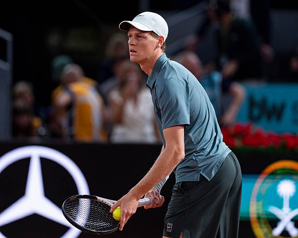 Jannik Sinner of Italy looks on against Rafael Jodar of Spain during their Madrid Open quarter-final match during the Mutua Madrid Open 2026...