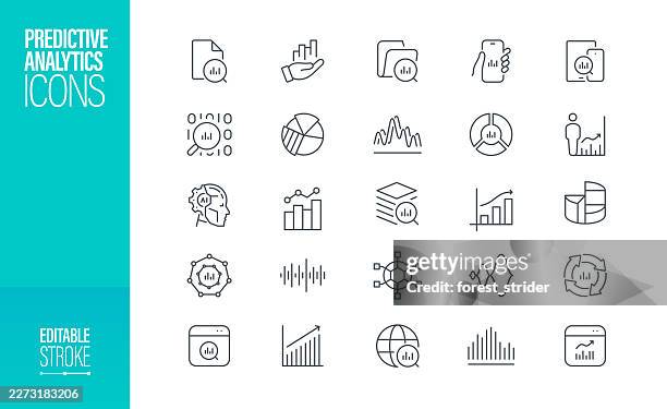 predictive analytics line icon set editable stroke - data analyst stock illustrations