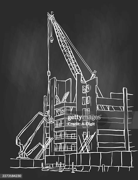 under construction parkade blackboard - construction in progress stock illustrations