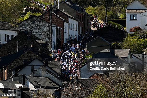 General view of the peloton climbing the Cote de Saint-Roch during the 112th Liege - Bastogne - Liege 2026 - Men's Elite a 259.5km one day race from...