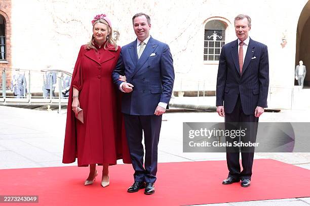 Grand Duchess Stephanie of Luxembourg , Grand Duke Guillaume of Luxembourg and Grand Duke Henri of Luxembourg attend the lunch on the occasion of the...