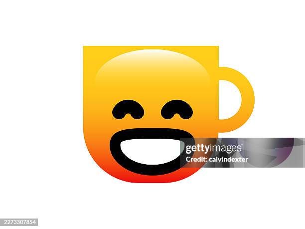 happy coffee cup or mug emoji icon symbol - coffee smiley face stock illustrations