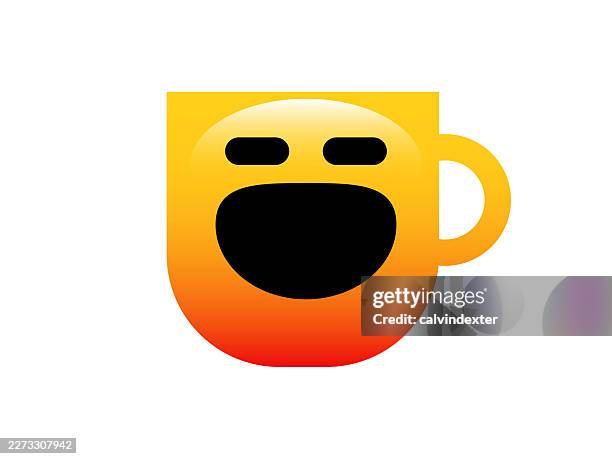 happy coffee cup or mug emoji icon symbol - coffee smiley face stock illustrations