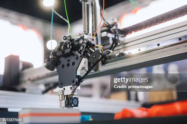 close-up of modern 3d printing machine producing plastic prototype using additive manufacturing technology layer by layer - molten stock pictures, royalty-free photos & images