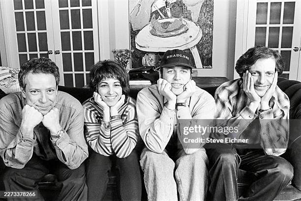 Portrait of, from left, American screenwriter Peter Koper , unidentified, film director James Bruce, and publicist Bruce Lynn , during a publicity...