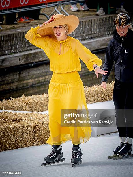 Queen Maxima of The Netherlands during the Kingsday celebrations on April 27, 2026 in Dokkum, Netherlands.