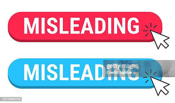 misleading - red and blue buttons with cursor on white background - red box mock stock illustrations