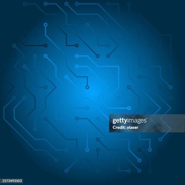 blue digital circuit pattern on a dark gradient background with glowing lines and nodes forming a sleek technological design. - digital asset management stock illustrations