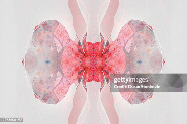 symmetrical abstract pink watercolor and rorschach art collage - artificial flowers stock illustrations
