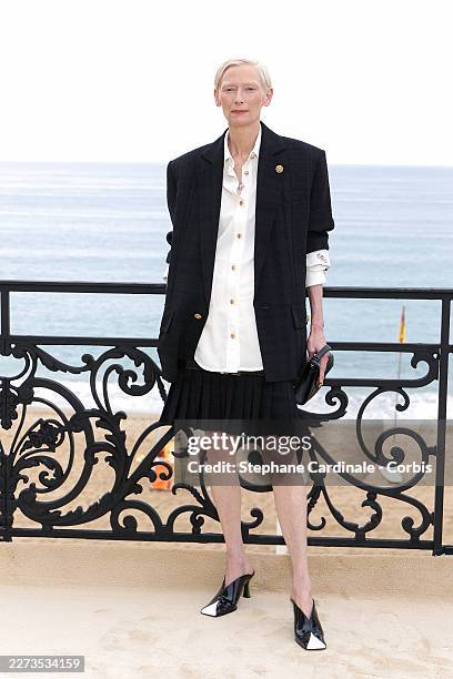 Tilda Swinton attends the Chanel Cruise 2026/27 on April 28, 2026 in Biarritz, France.