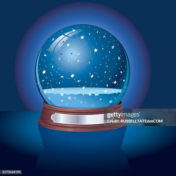 empty glass snow globe on blue gradient background illustration - snowing inside stock illustrations
