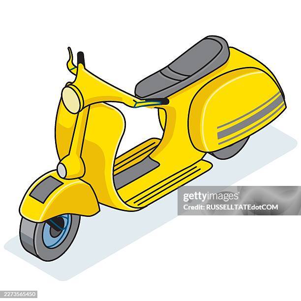 ellow retro scooter isolated vector illustration side view - motorcycle engine stock illustrations