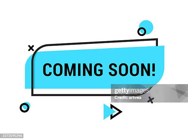 coming soon banner template, ribbon, label, speech bubble - breaking through paper stock illustrations