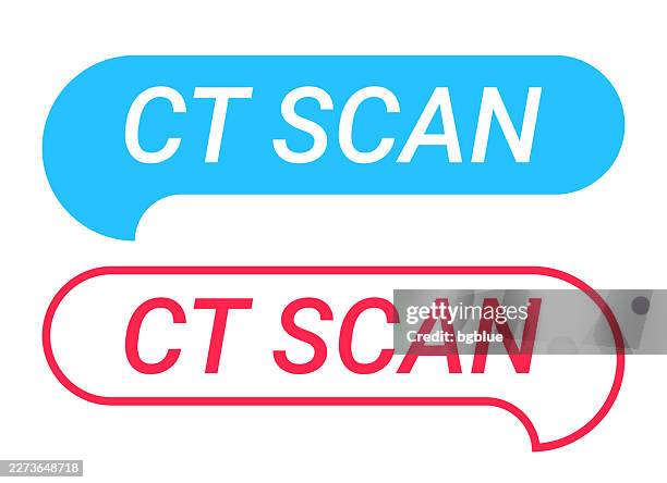 ct scan - blue and red speech bubble on white background - ct scanner icon stock illustrations