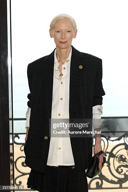 Tilda Swinton attends the Chanel Cruise 2026/27 on April 28, 2026 in Biarritz, France.