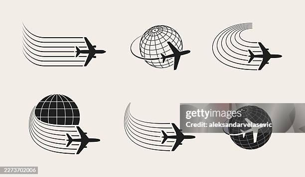 illustrations, cliparts, dessins animés et icônes de icônes d’avion et de globe - airport logos