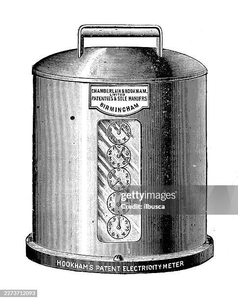 technical drawings and diagrams from 19th century engineering magazine, electricity meter - electric meter stock illustrations
