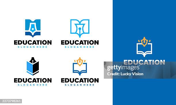 set of modern education logo designs concept, writer tools logo design vector illustration stock illustration - poet stock illustrations