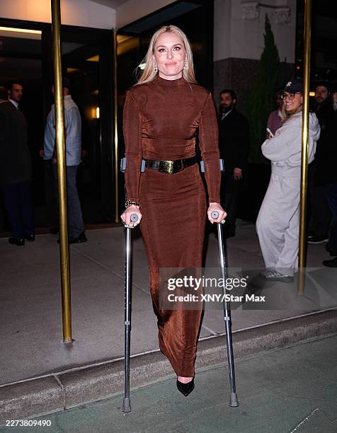 Lindsay Vonn seen at Jeff Bezos and Lauren Sánchez Bezos Met Gala pre-party at their NoMad apartment on May 02, 2026 in New York City.