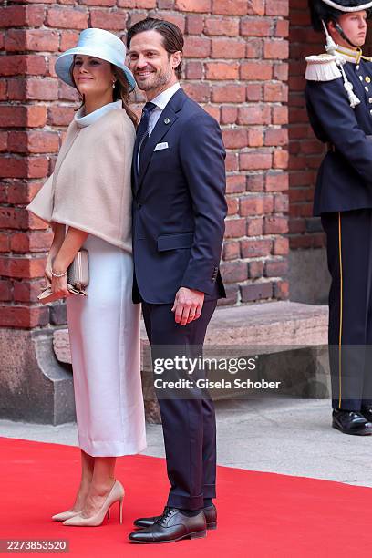 Princess Sofia, Duchess of Värmland and Prince Carl Philip of Sweden, Duke of Värmland attend a lunch in honor of the King at the City Hall during...
