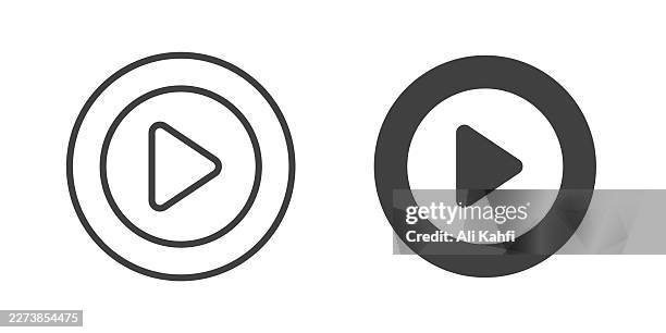 play button thin line and glyph solid icon. editable stroke and perfect pixel isolated on transparent background. - play button transparent background stock illustrations