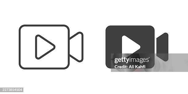 video camera thin line and glyph solid icon. editable stroke and perfect pixel isolated on transparent background. - play button transparent background stock illustrations
