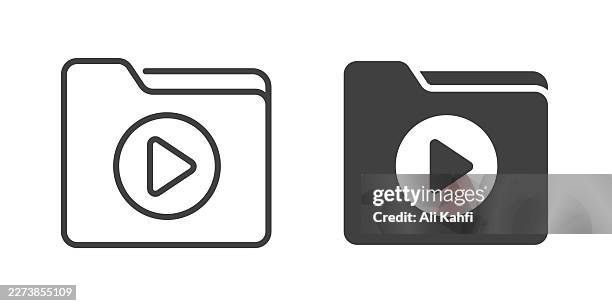 video folder thin line and glyph solid icon. editable stroke and perfect pixel isolated on transparent background. - play button transparent background stock illustrations