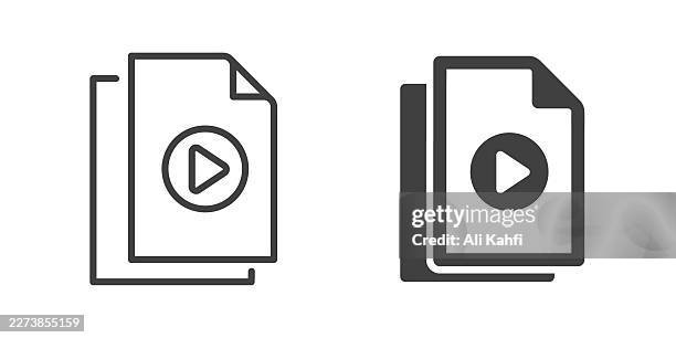 video playlist thin line and glyph solid icon. editable stroke and perfect pixel isolated on transparent background. - play button transparent stock illustrations