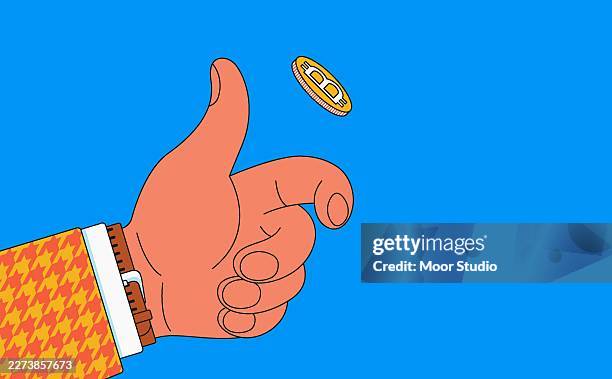 hand tossing a bitcoin vector illustration - throwing money stock illustrations