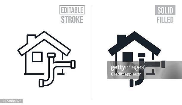 home plumbing - editable stroke and solid icons - residential sewer stock illustrations