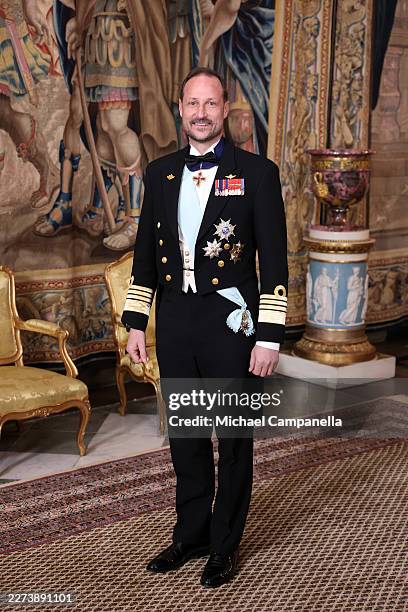 Crown Prince Haakon of Norway attends the gala dinner during the 80th Birthday celebrations of King Carl XVI Gustaf of Sweden at Royal Palace on...