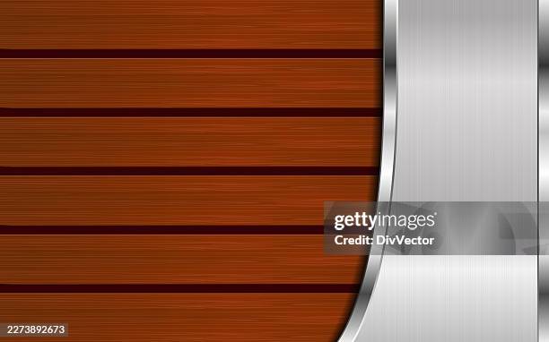 wooden texture background with metallic plate illustration - grey wood texture stock illustrations