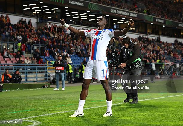 Ismaila Sarr of Crystal Palace celebrates scoring his team's first goal during the UEFA Europa Conference League match between FC Shakhtar Donetsk...