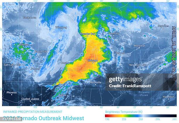 tornado outbreak 20260418 00utc precipitation map midwest - thunder bay ontario stock illustrations