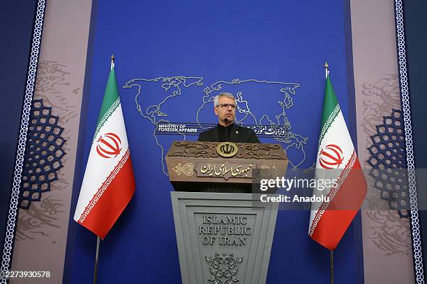 Spokesperson for the Ministry of Foreign Affairs of Iran Esmail Baghaei attends a press conference at Ministry of Foreign Affairs in Tehran, Iran on...