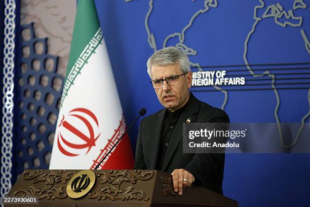 Spokesperson for the Ministry of Foreign Affairs of Iran Esmail Baghaei attends a press conference at Ministry of Foreign Affairs in Tehran, Iran on...